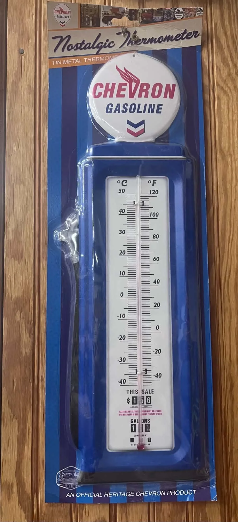 Chevron Gasoline Nostalgic Tin Thermometer