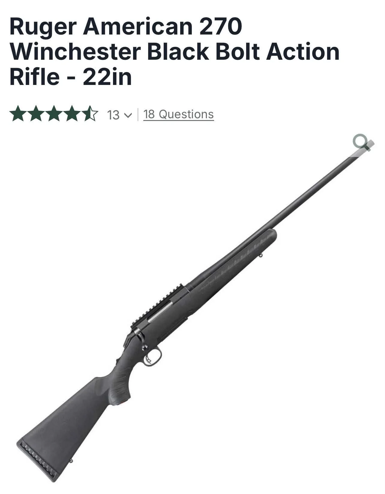 Ruger American 270 Winchester Black Bolt Action Rifle - 22in