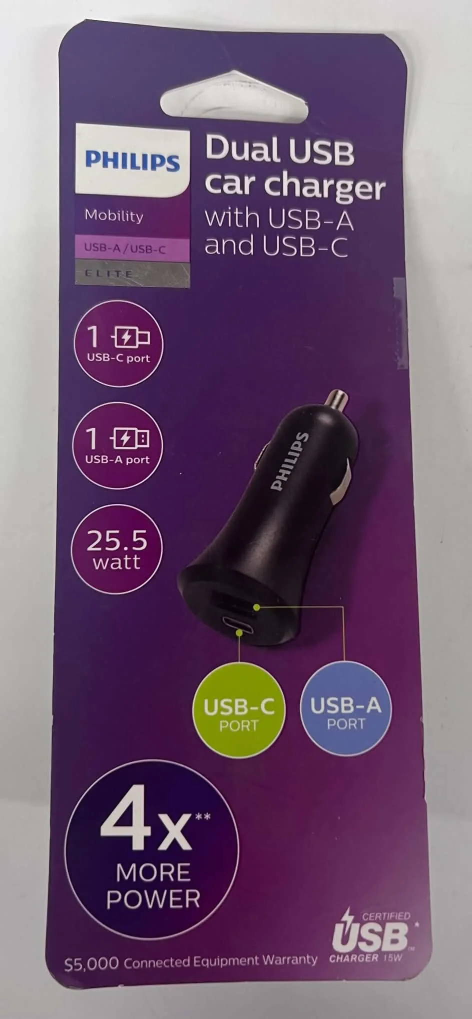 Philips Dual USB Car Charger with USB-C and USB-A