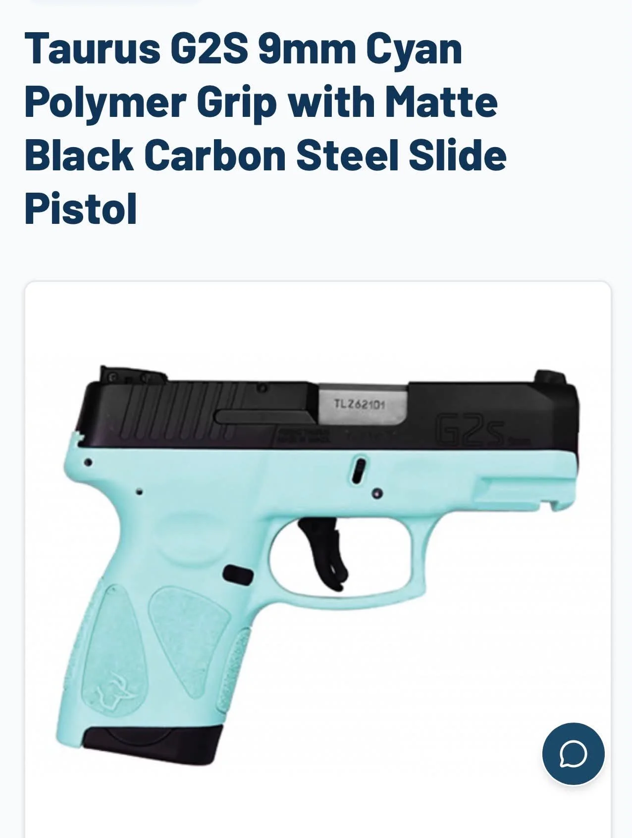 Taurus G2S 9mm Pistol with Cyan Grip