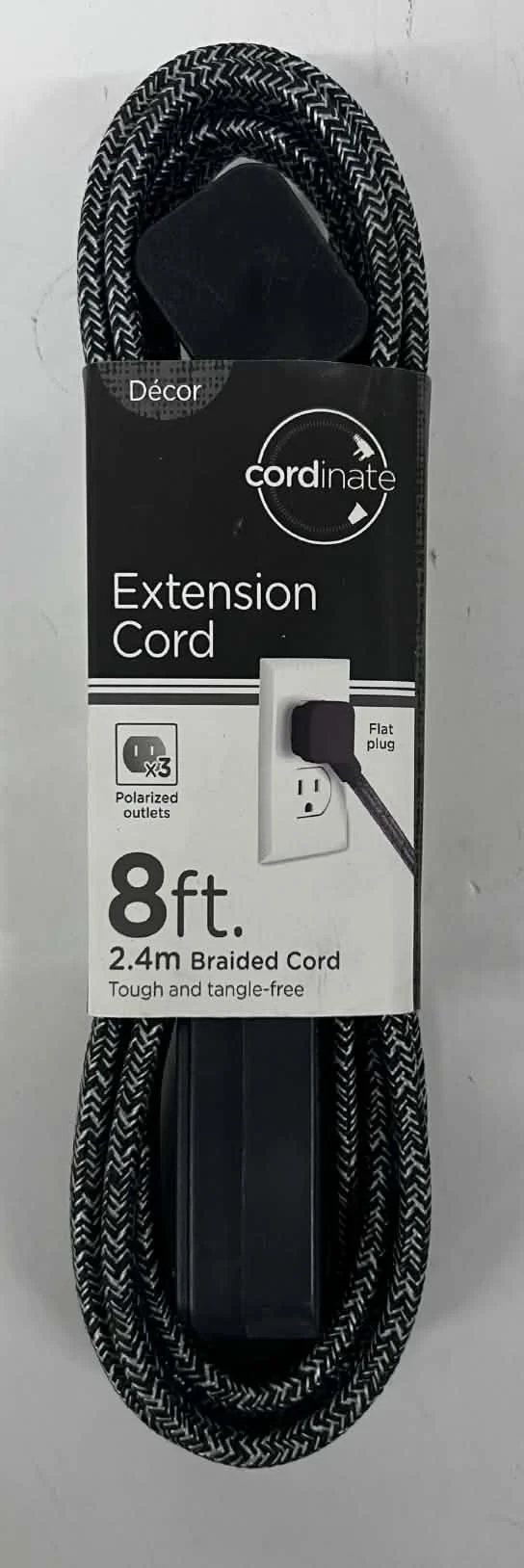8 ft Braided Extension Cord with Polarized Outlets