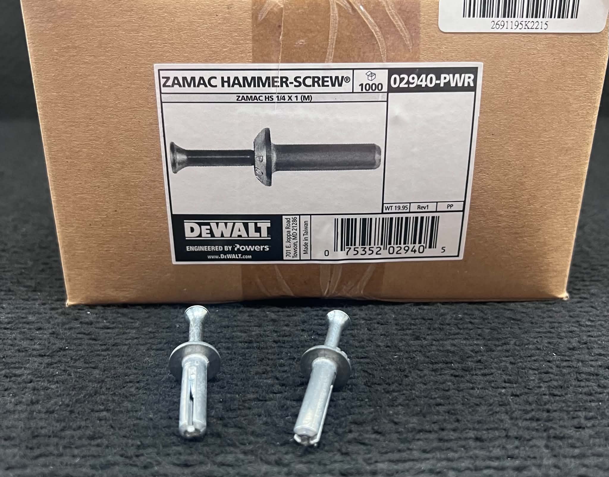 DeWalt Zamac Hammer-Screw Anchor 1/4" x 1" (1000 Pack)