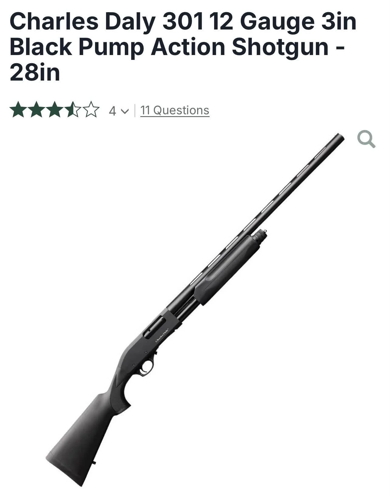 Charles Daly 301 12 Gauge 3in Black Pump Action Shotgun