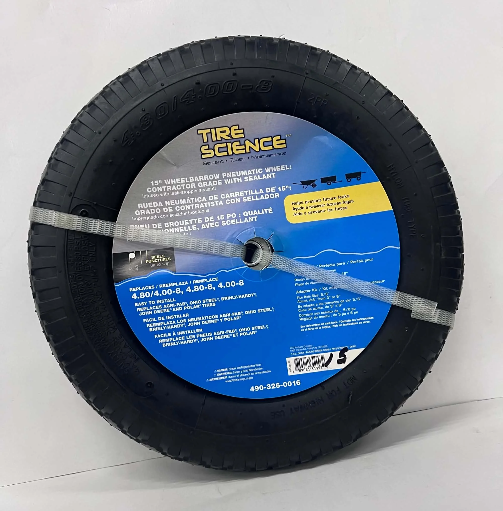 15" Contractor Grade Pneumatic Wheel with Sealant