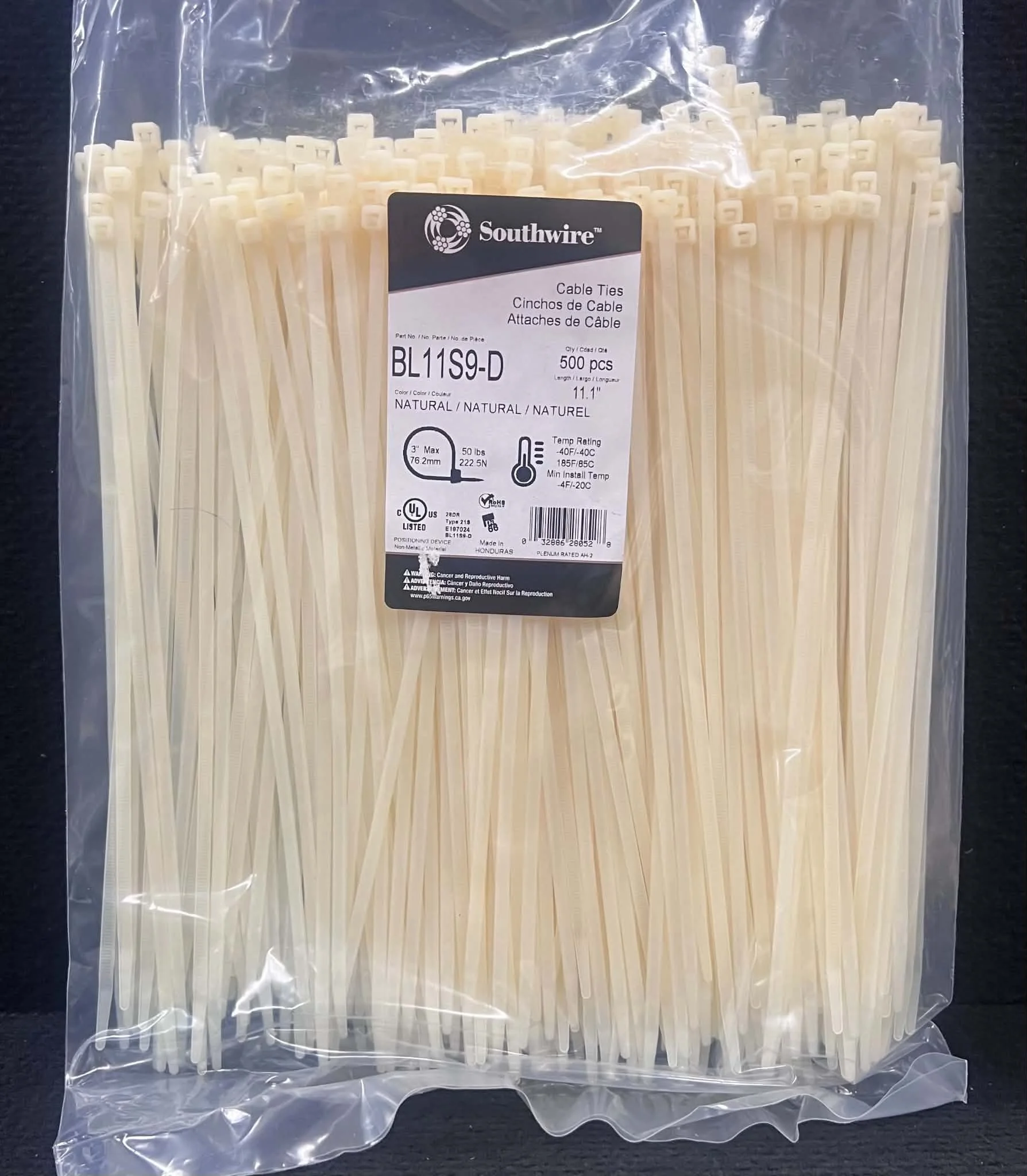 Southwire 11-Inch Cable Ties - 500 Pack