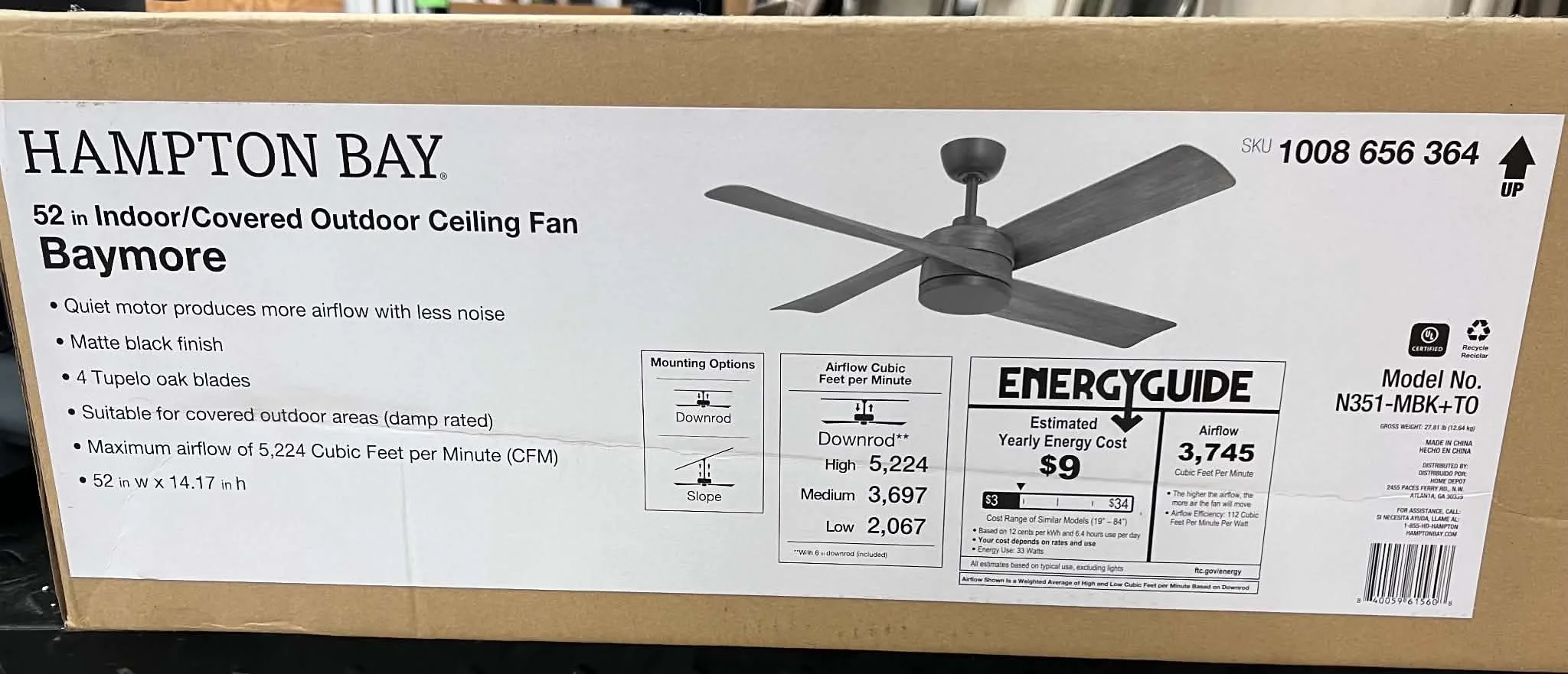 Hampton Bay 52-inch Indoor/Outdoor Ceiling Fan - Baymore