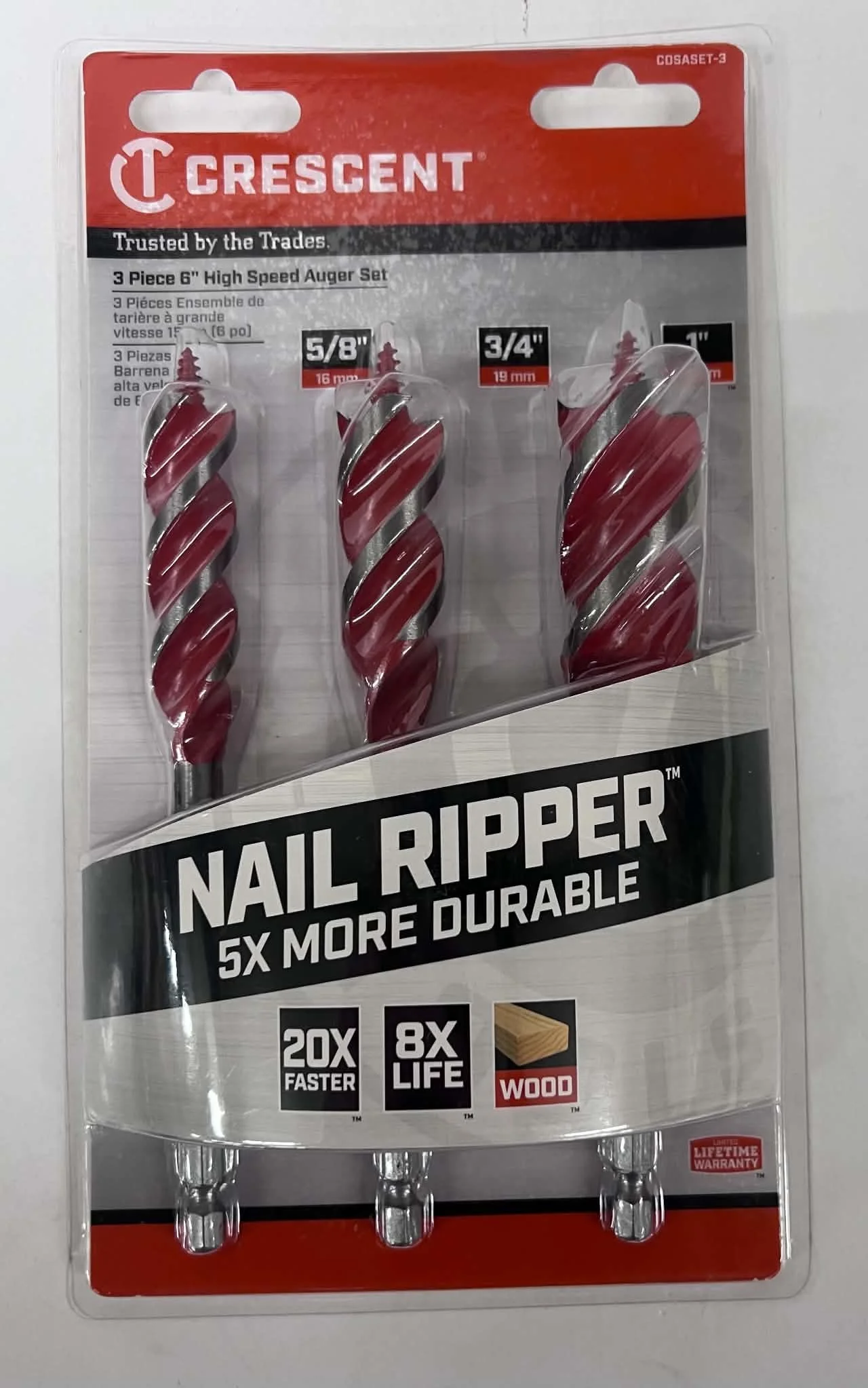Crescent Nail Ripper 3-Piece High Speed Auger Bit Set