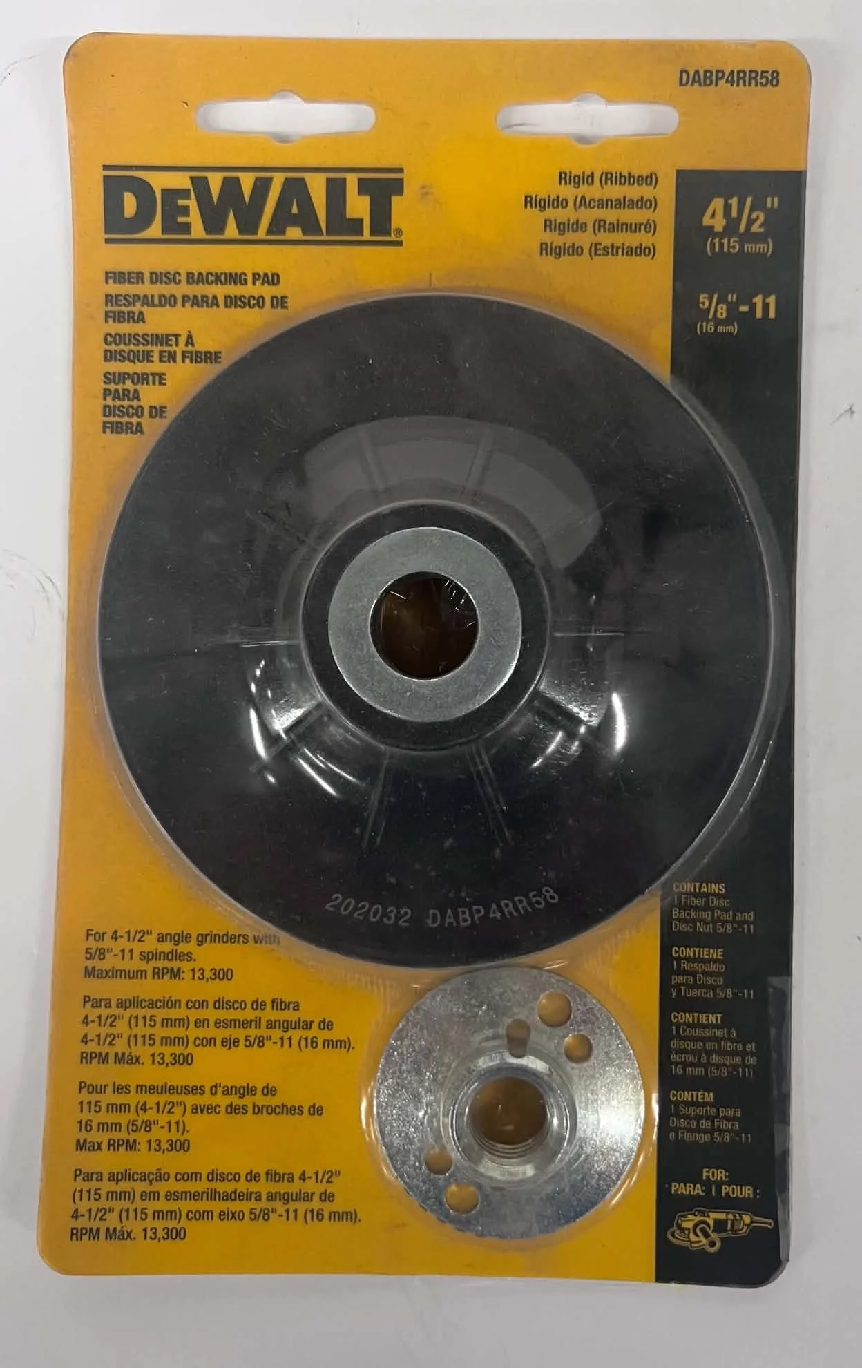DEWALT Fiber Disc Backing Pad and Disc Nut Set