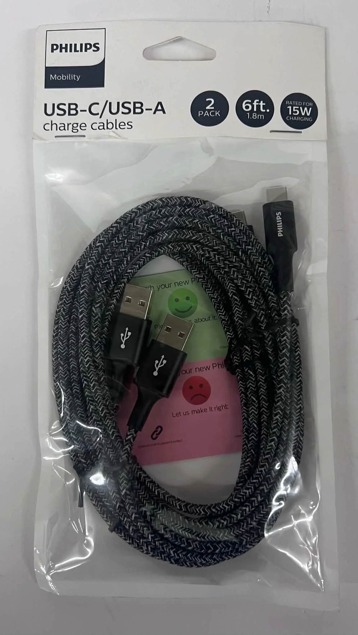 Philips USB-C/USB-A Charge Cable 2-Pack