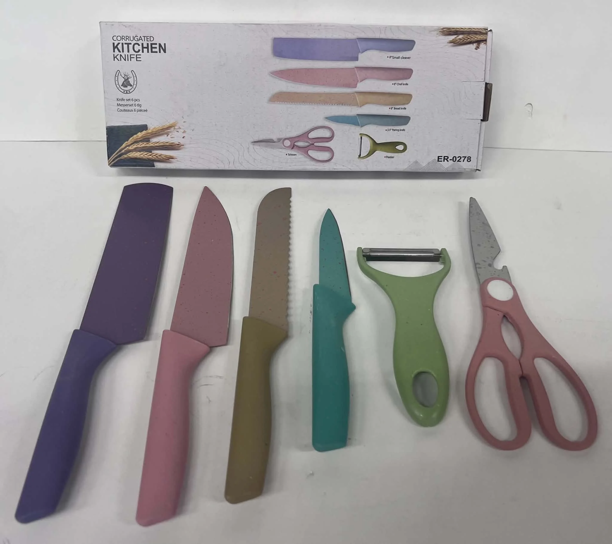 Colorful 6-Piece Kitchen Knife Set with Accessories
