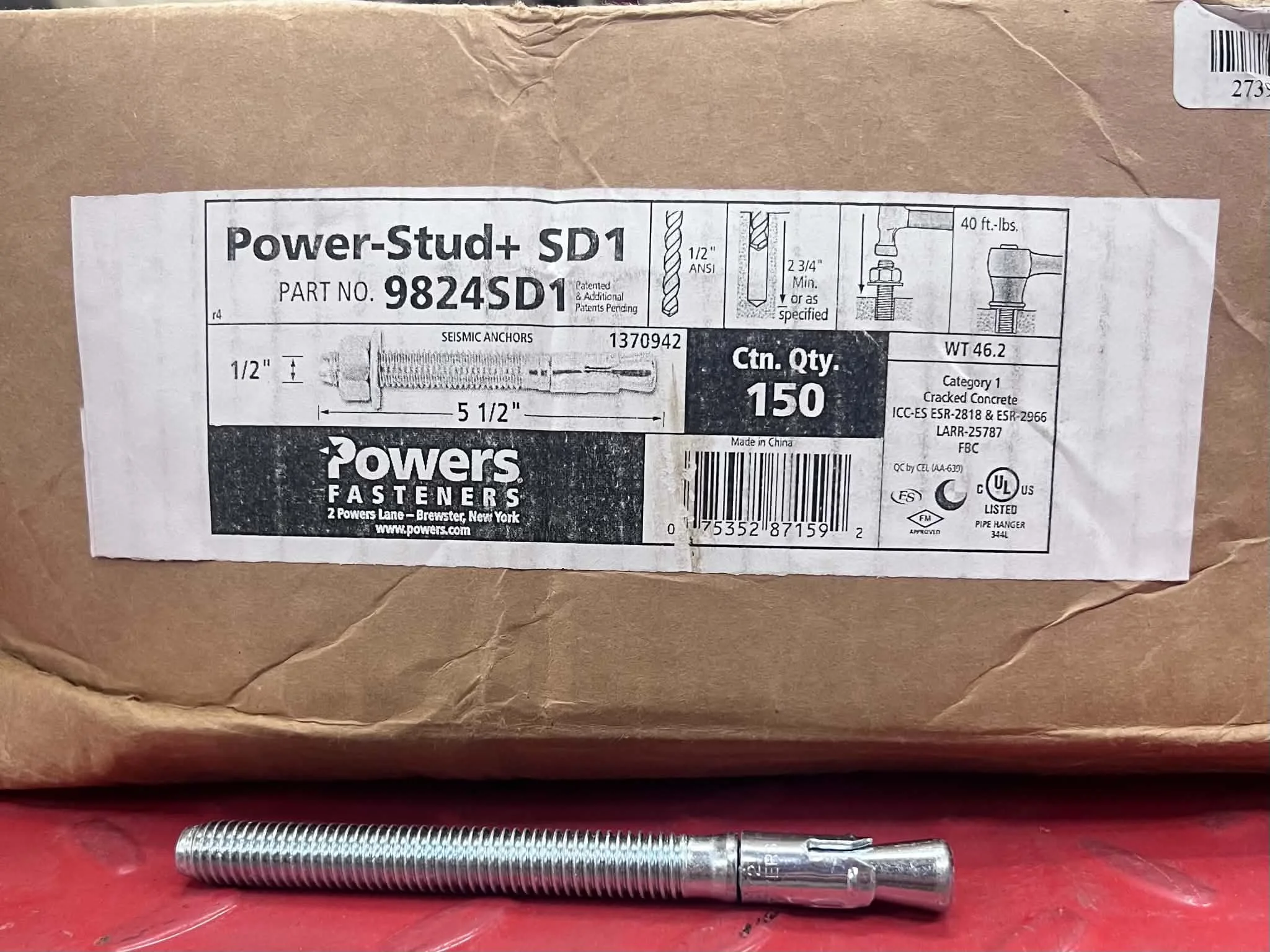 Power-Stud+ SD1 Seismic Anchors