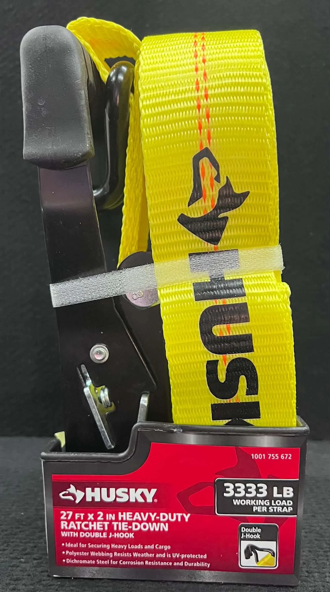 Husky 27 Ft Heavy-Duty Ratchet Tie-Down with Double J-Hook