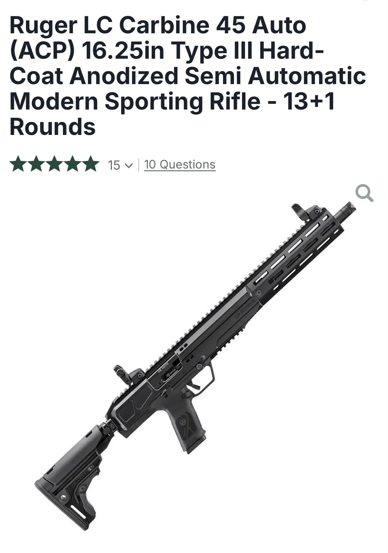 Ruger LC Carbine .45 Auto (ACP) Rifle