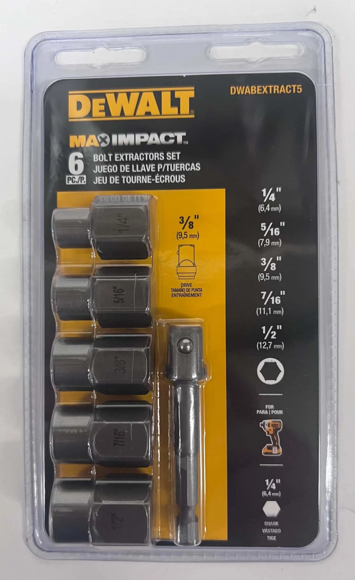 DeWalt Max Impact 6-Piece Bolt Extractor Set
