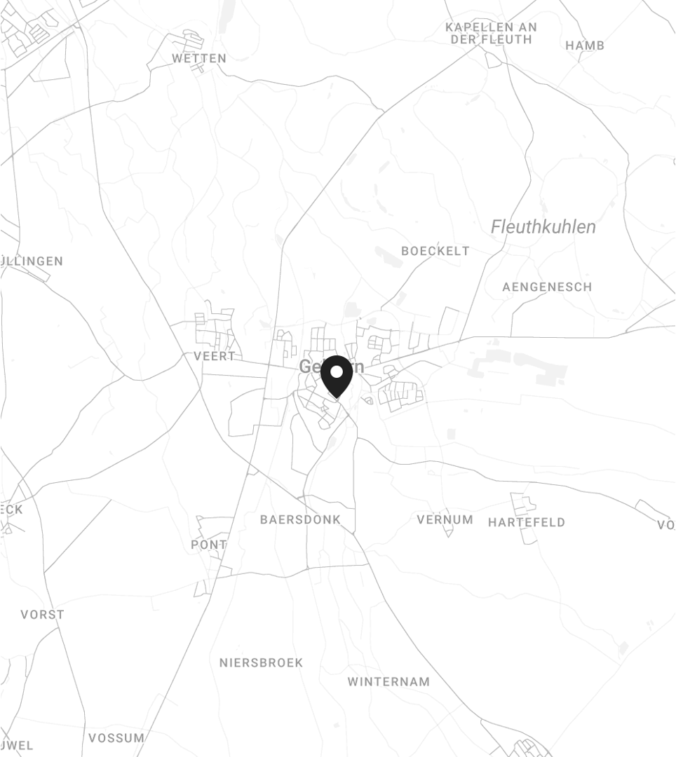 Karte mit Markierung in Göden, umliegende Orte wie Veert, Baersdonk, Niersbroek und Fleuthkuhlen sind sichtbar.