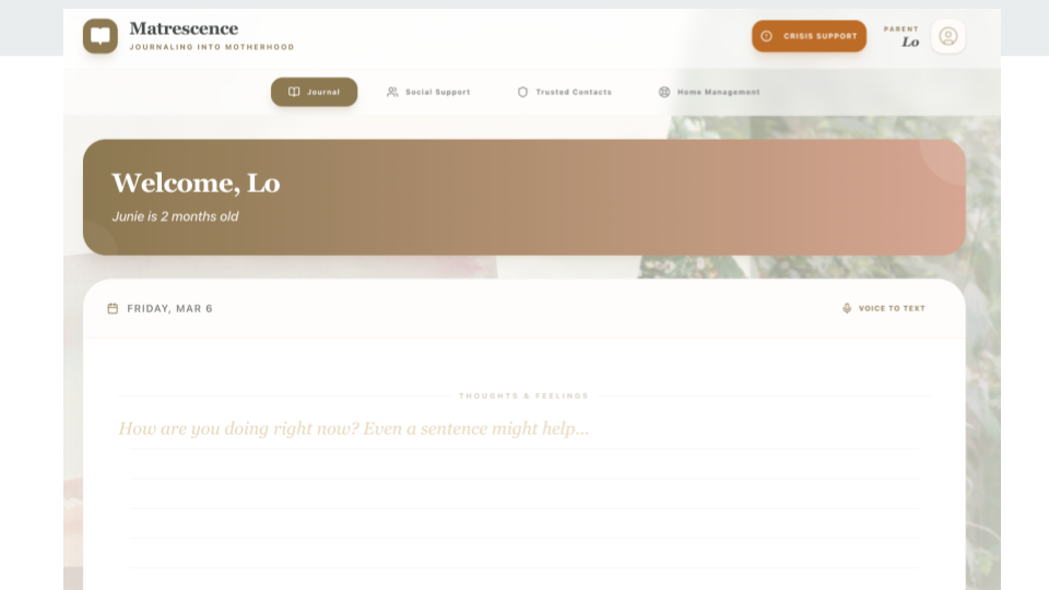 Postpartum journaling app