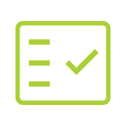 Green checklist icon with three horizontal lines and a checkmark.