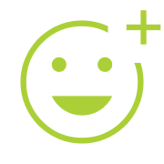 Green smiling emoji face with plus sign