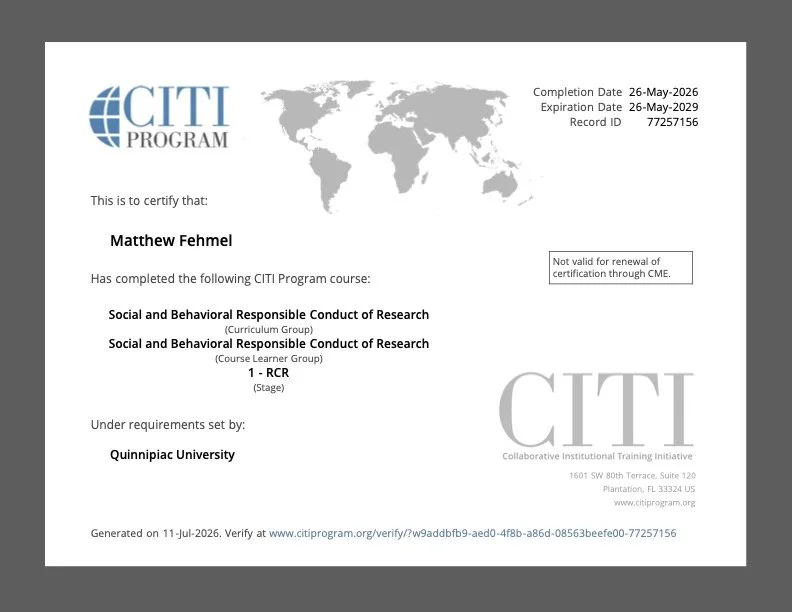 CITI Certification — Social and Behavioral Responsible Conduct of Research