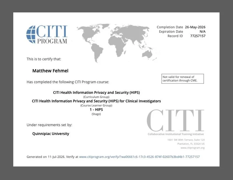 CITI Health Information Privacy and Security certificate