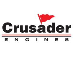 Logo of Crusader Engines featuring a red flag above the name.