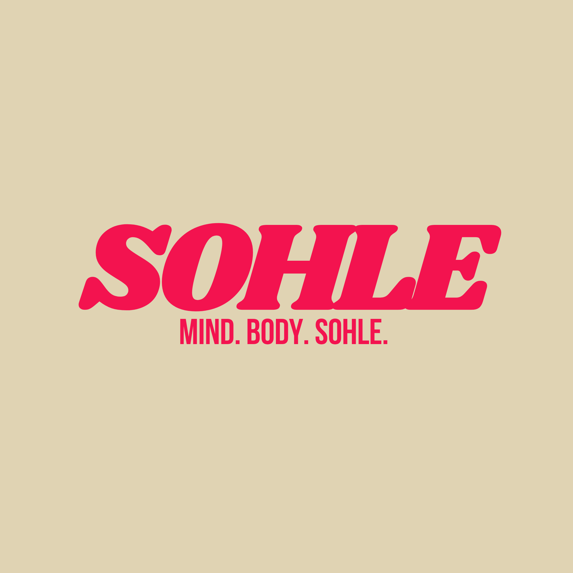 A beige background with the word 'Sohl' in large pink letters and smaller text below reading 'Mind. Body. Soul.'