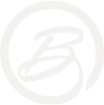 White stylized letter B inside a circle on a black background.