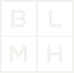 A black grid with four white squares, each containing a black letter: B, L, M, H