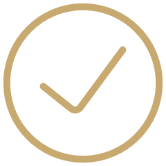 A checkmark inside a circle with a gold outline on a black background.