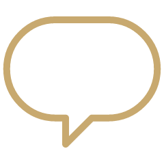 A speech bubble icon with a beige outline on a black background.