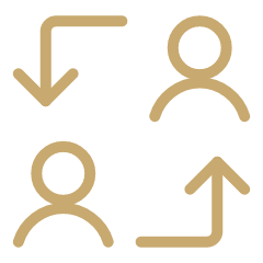 Icon representing two people connected by arrows, indicating a transfer or exchange.