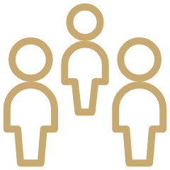 Icon of three people in a group, with one person in the center slightly elevated.