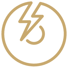 Lightning bolt inside a circle with a clock face