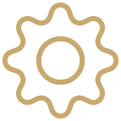 Outline of a gear or cogwheel with a circular center.