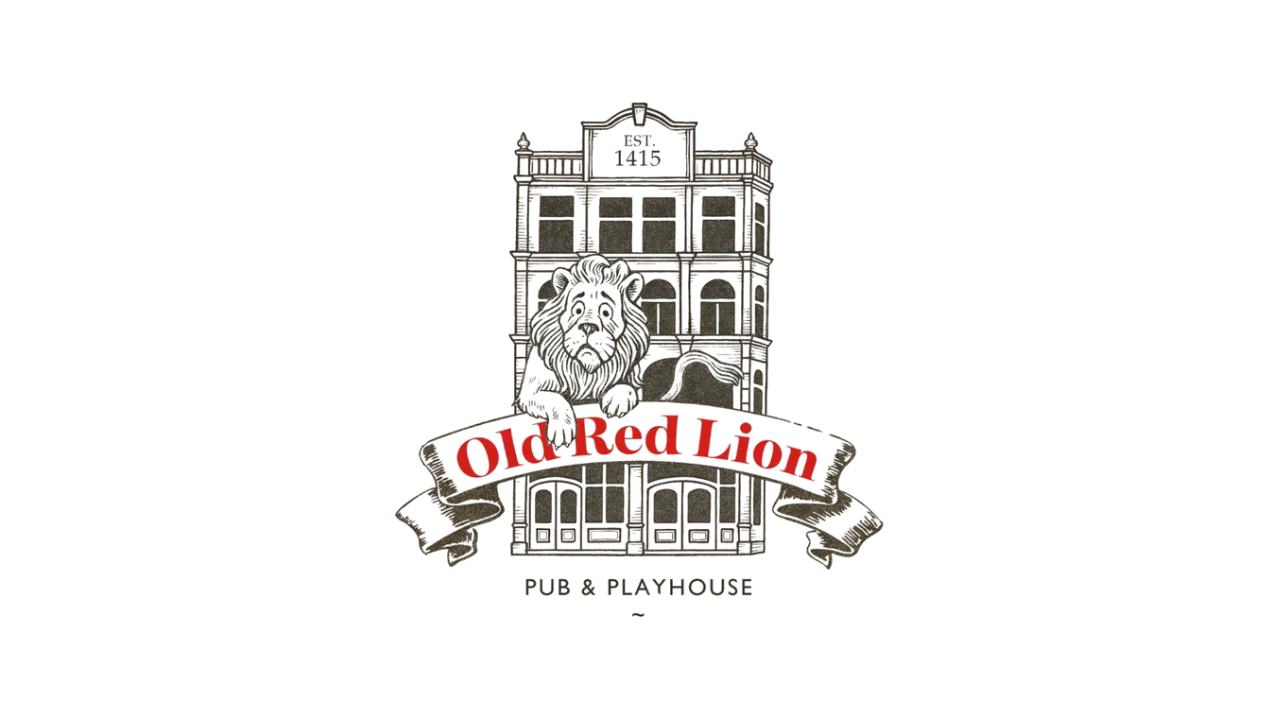 Logo of Old Red Lion with a firehouse illustration, featuring a lion's face and a building structure, with text 'Old Red Lion' in red and 'Firehouse' below.