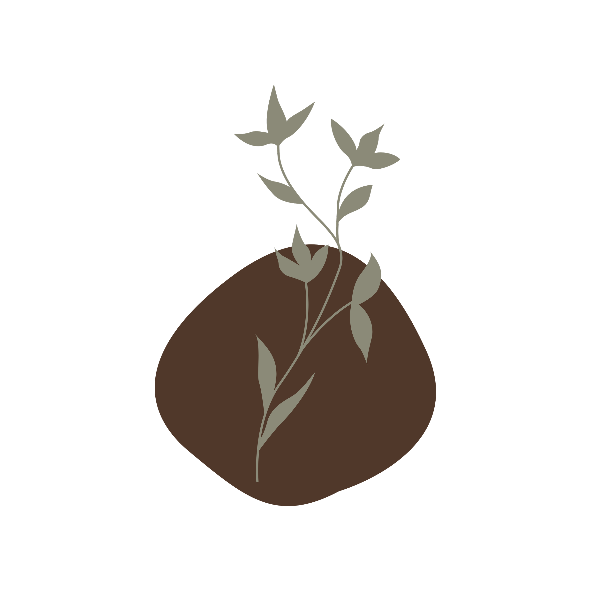 A minimalist illustration of a houseplant with gray leaves in a brown pot on a black background.