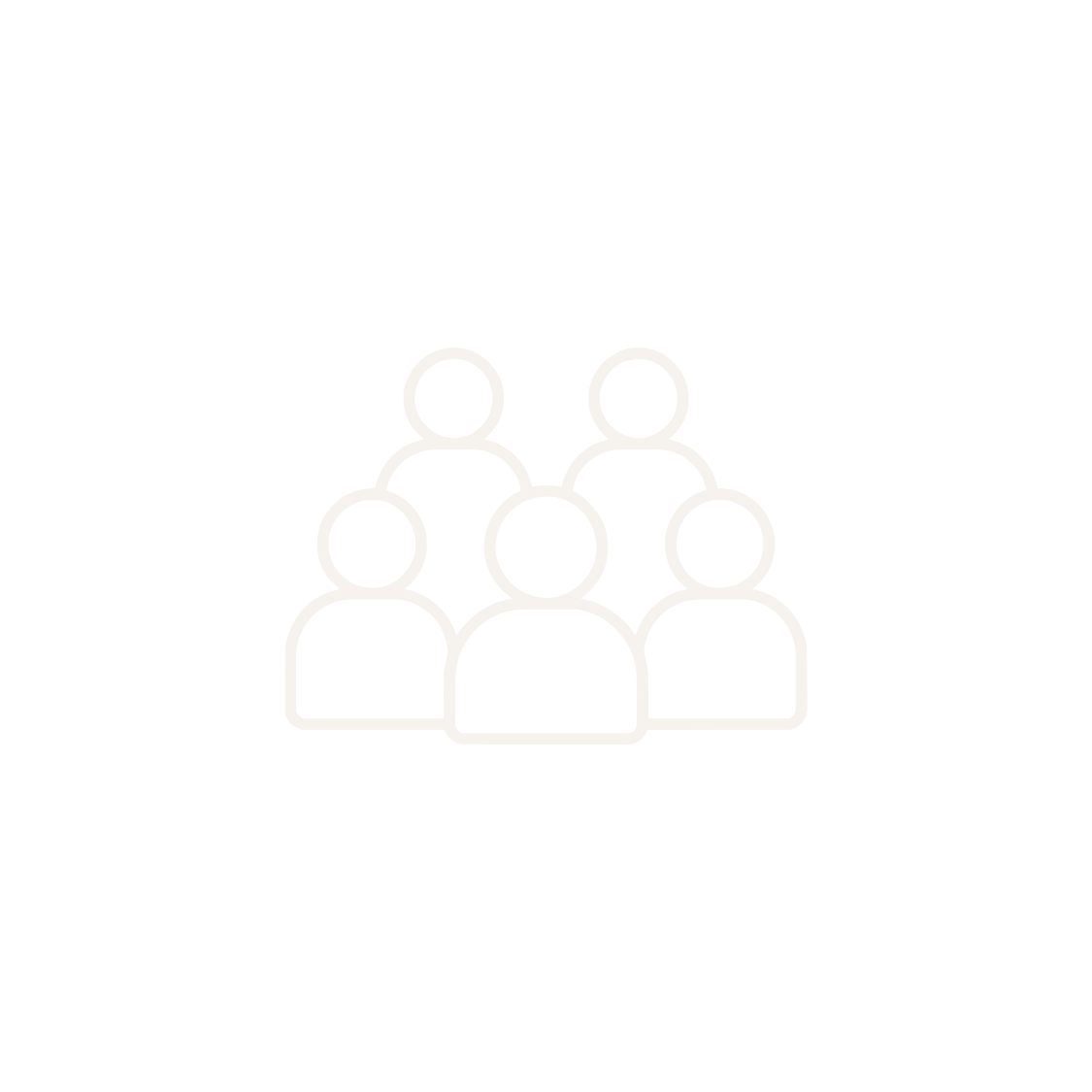 Icon of six people arranged in a triangle, representing a group or team.