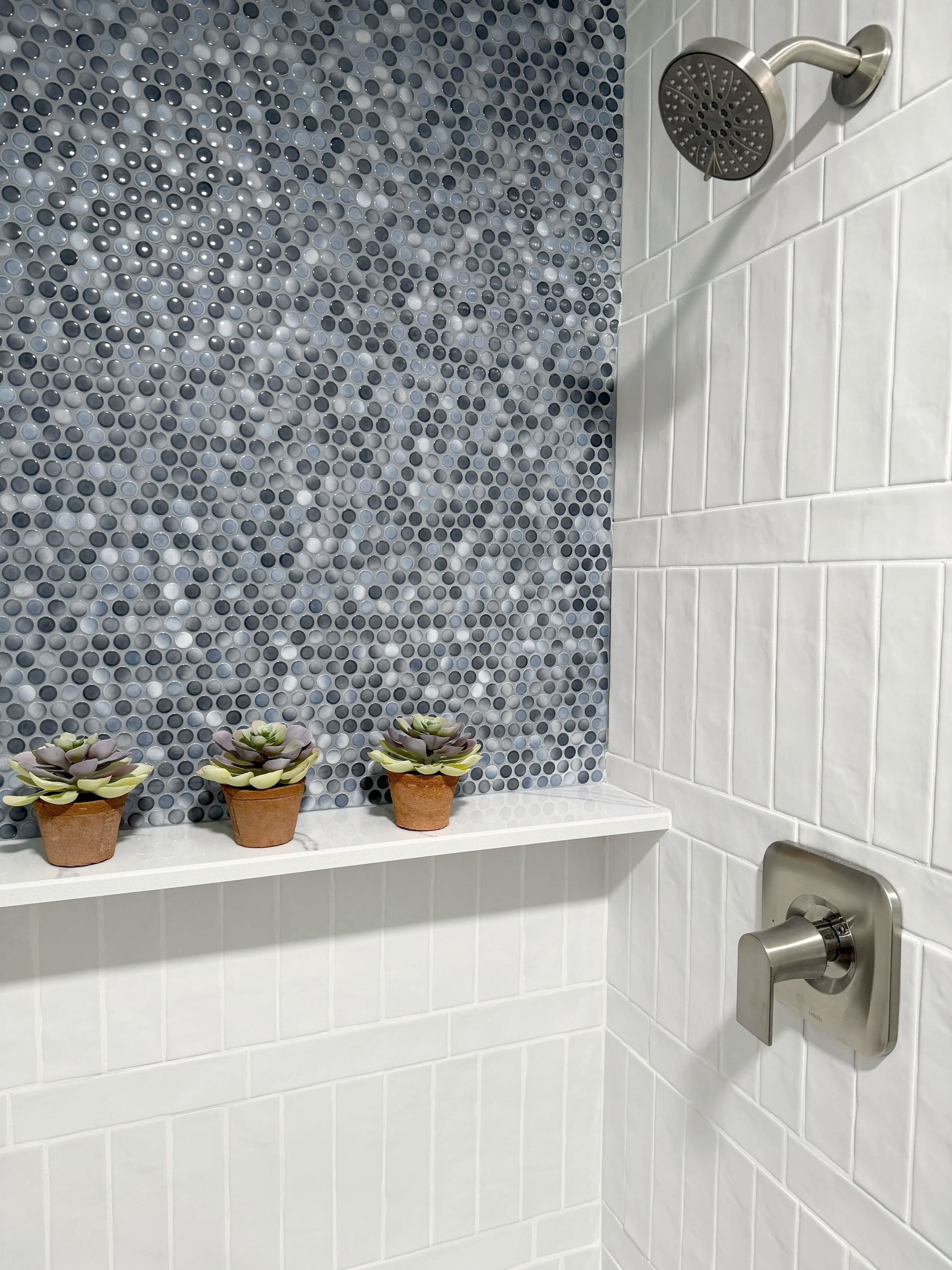 Lake House Main Bathroom Completed Shower with Custom Ledge