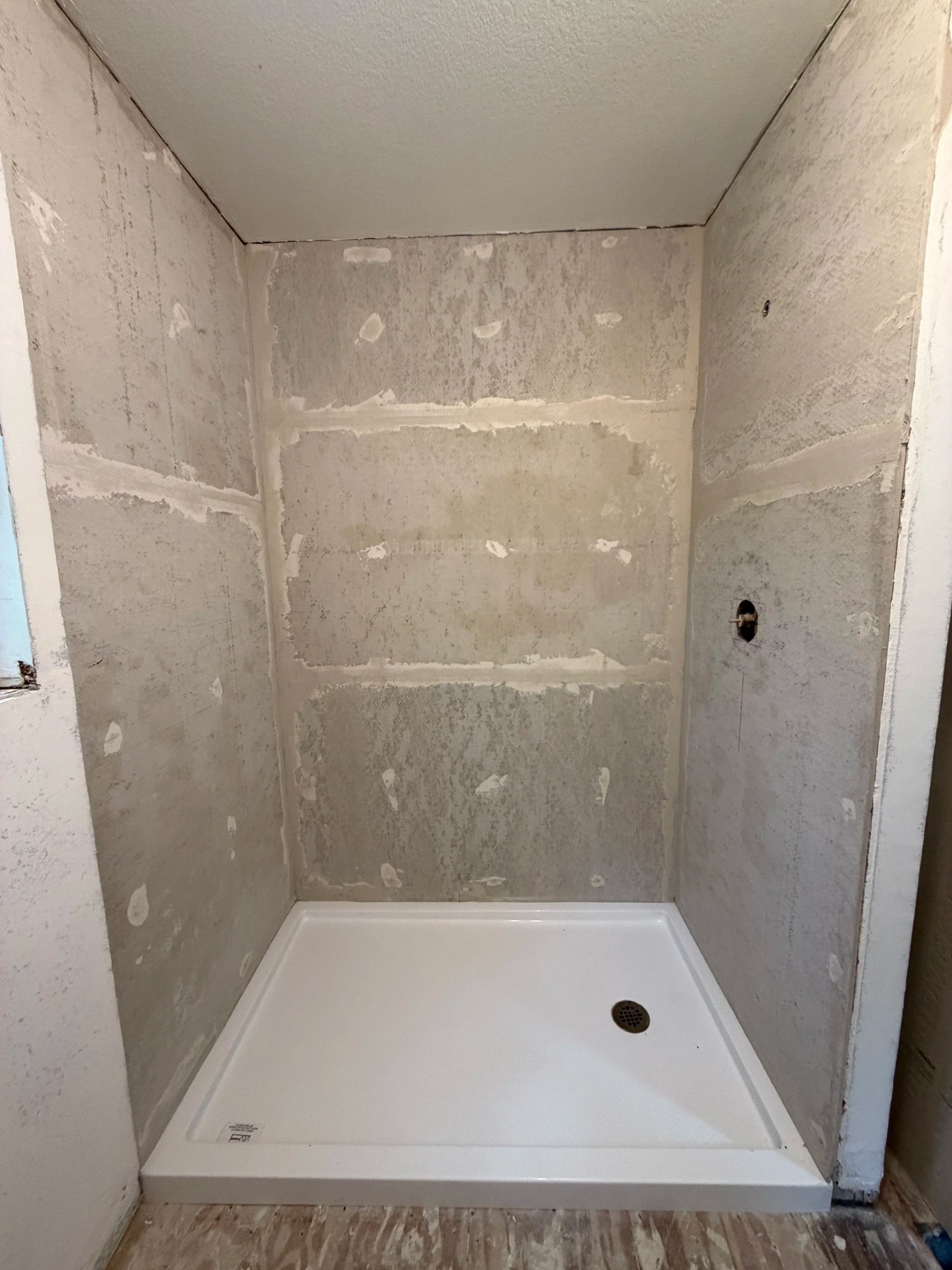 Lake House Main Bathroom Shower after Cement Board and Shower Pan Install