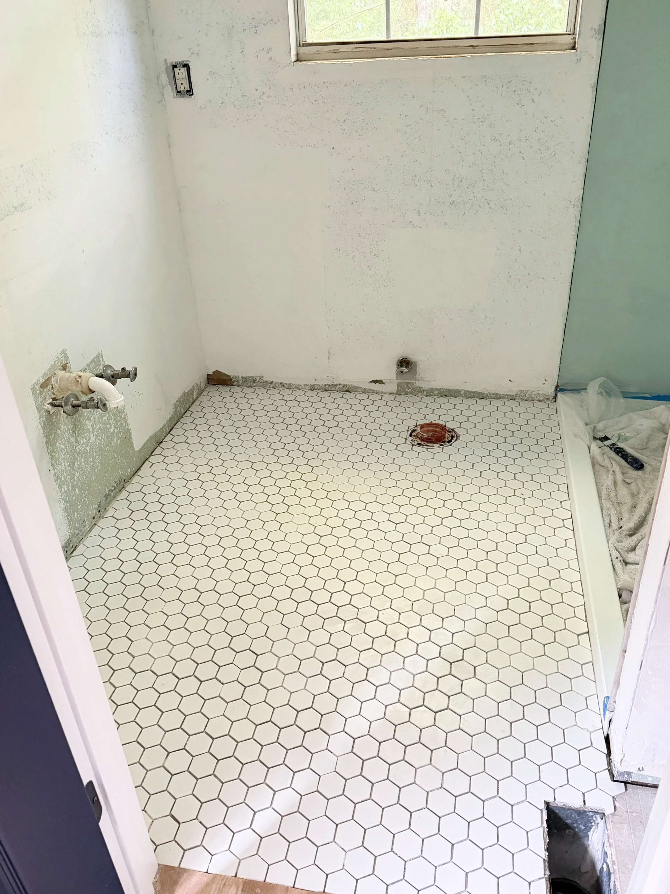 Lake House Main Bathroom Floor Tile Install