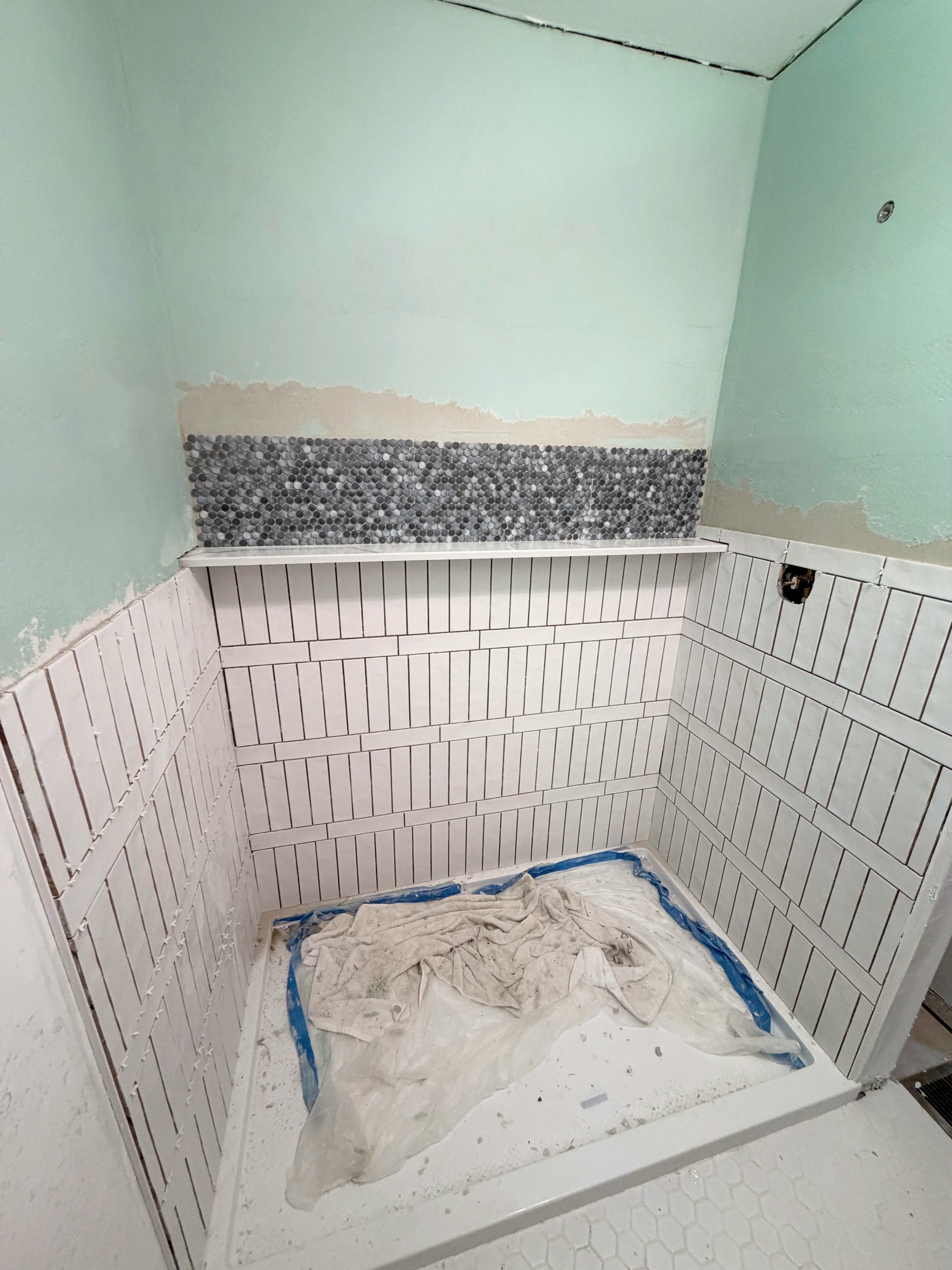 Lake House Main Bathroom Shower Tile in Progress