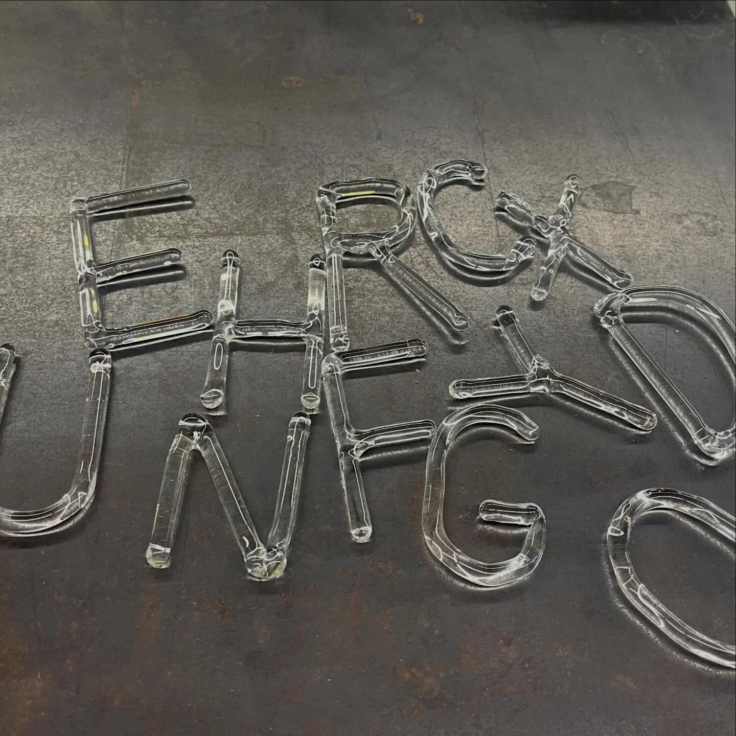 some recent glass letters i made on the torch&hellip;

font coming soon!!