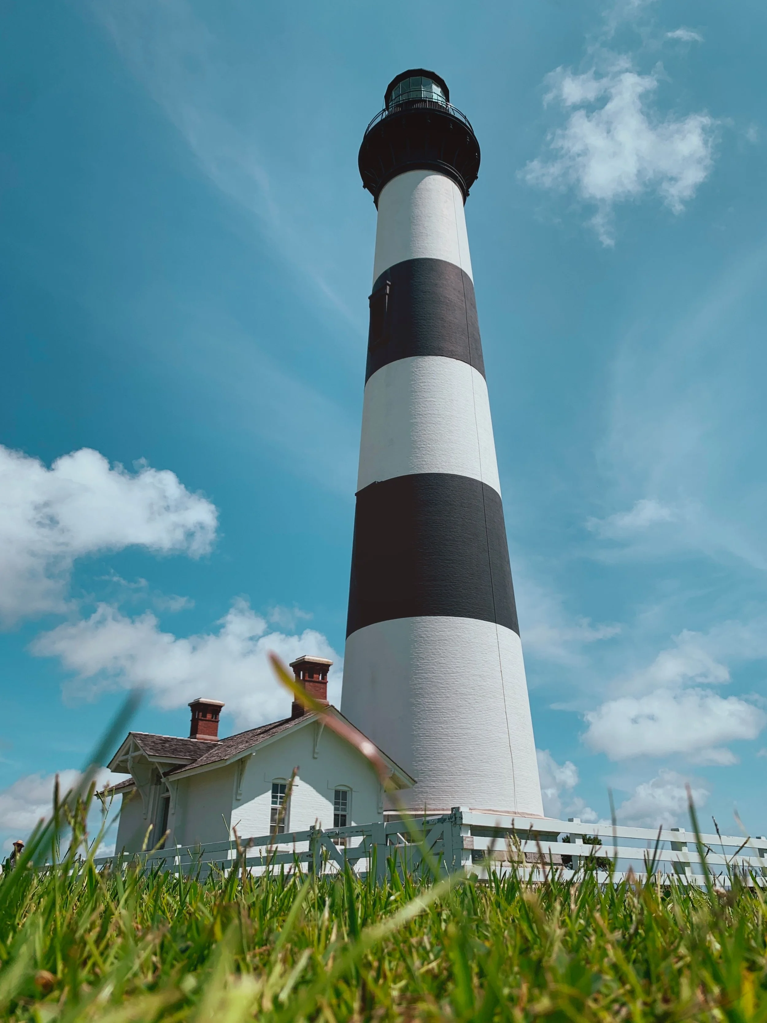 Bodie Island Lighthouse against a clear blue sky, Nags Head, North Carolina