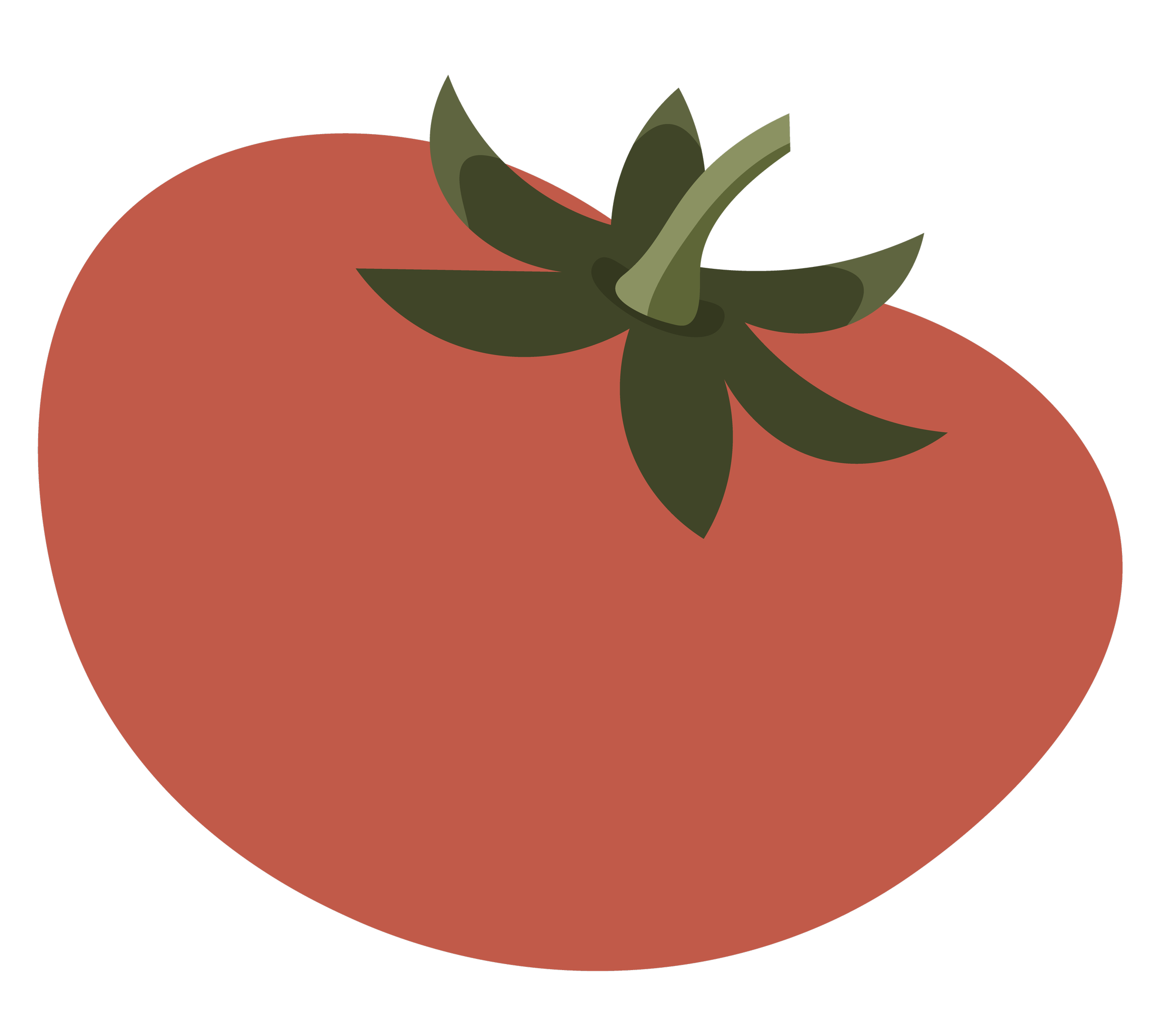 An illustration of a red tomato with a green stem