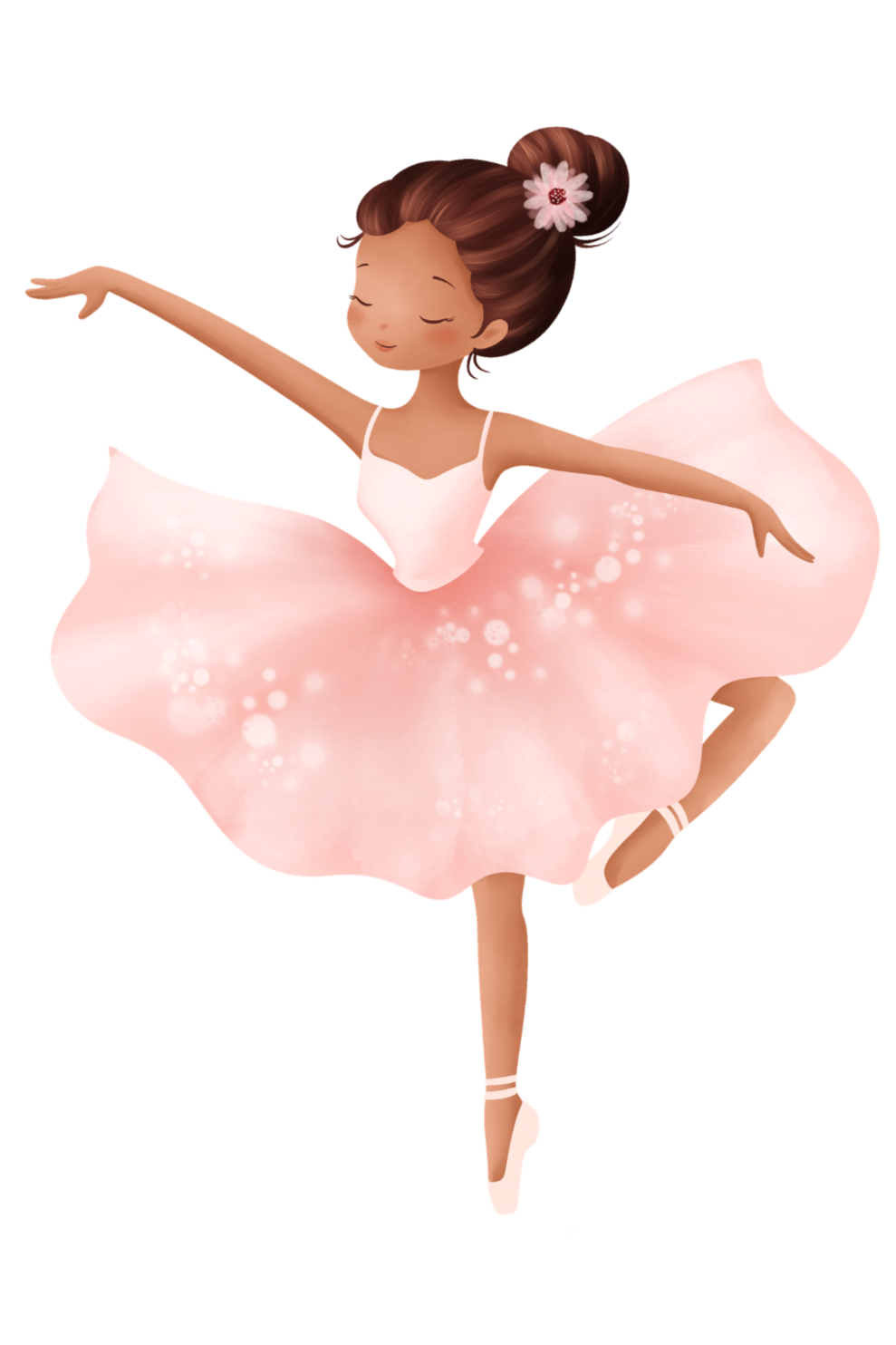 Illustration of a young ballerina dancing in a pink tutu