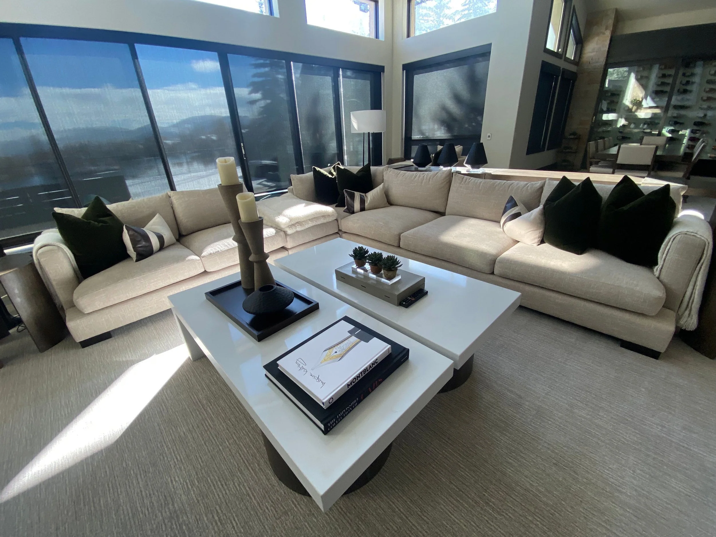 High-end family room organization reset and premium staging preparing a luxury Park City, Utah estate for incoming guests.