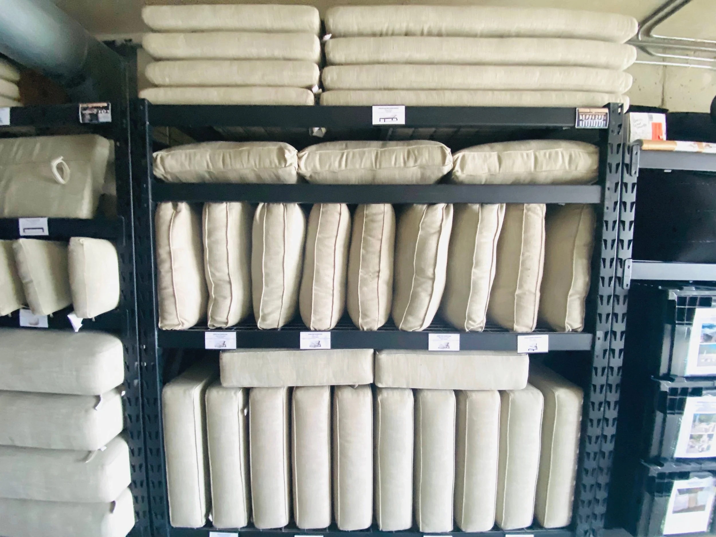 Weatherproof outdoor patio cushion storage and organization in Park City, Utah.