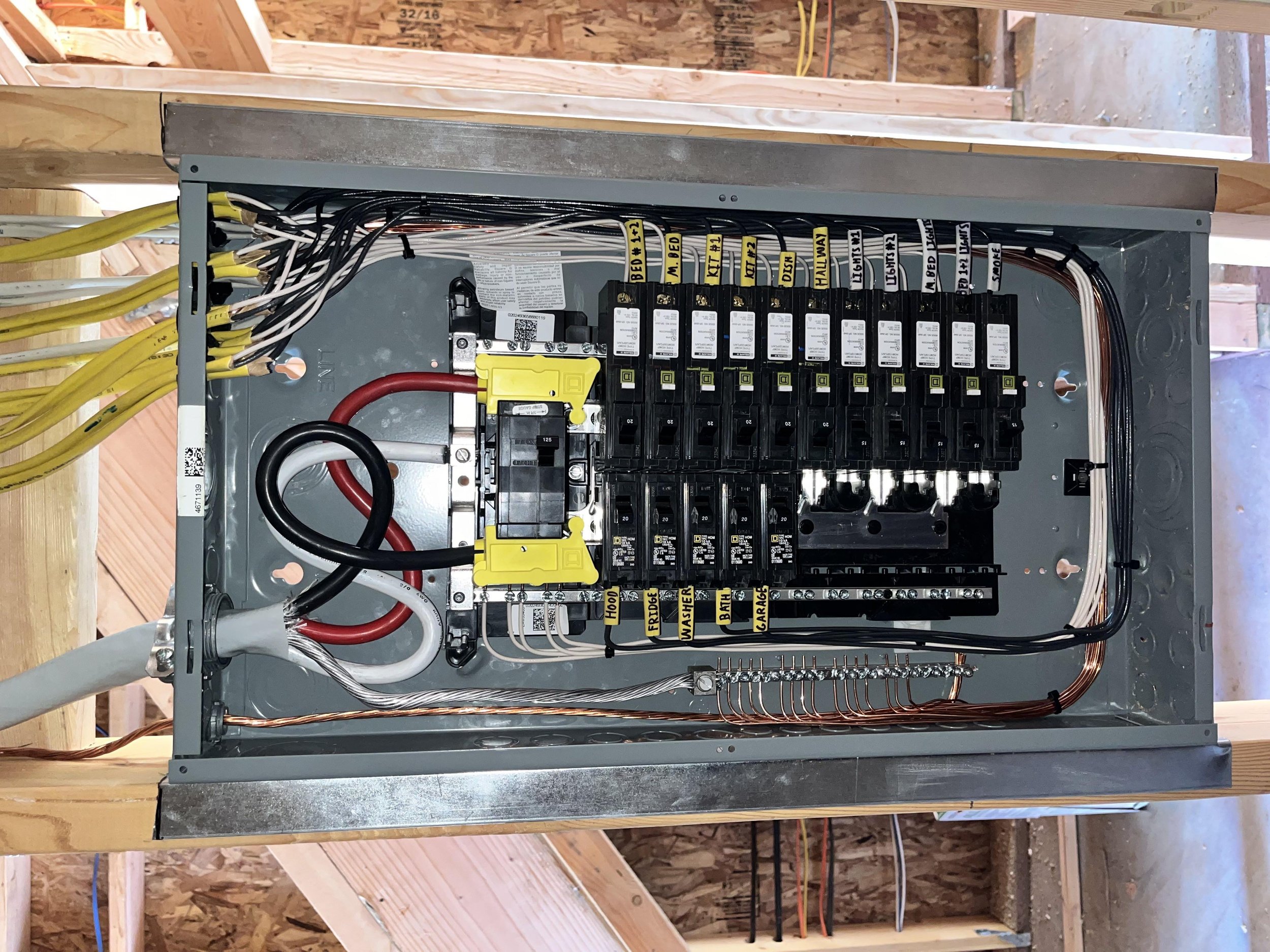 200 amp residential electrical service upgrade and modern circuit breaker panel replacement by ProVolt Electric in Bedford, Indiana.