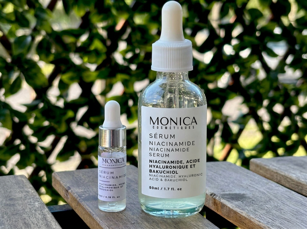 Sérum peau éclatante à la Niacinamide, acide hyaluronique et bakuchiol
