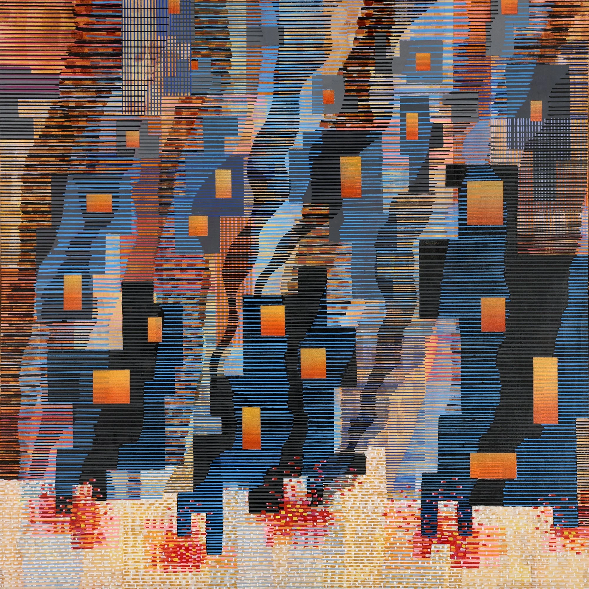 Conflagration, 2024, acrylic and flashe on canvas, 32" x 32"